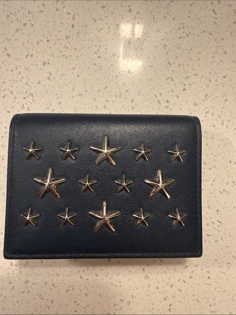 Jimmy Choo Blue Leather Star Stud Business Card Holder Card Case Wallet